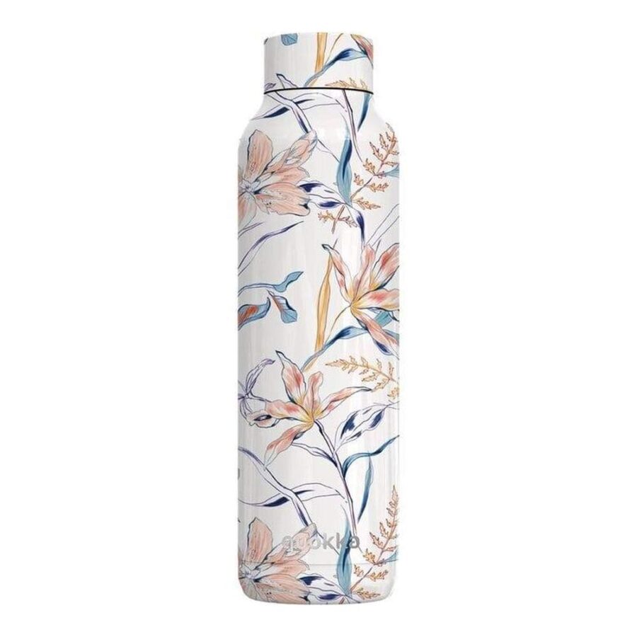 Botella Termo Acero 630 Ml Blanca Flores