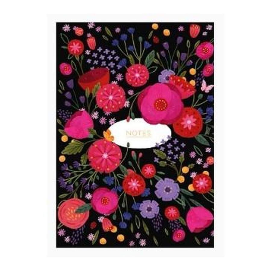 Cuaderno A6 Floral Fondo Negro