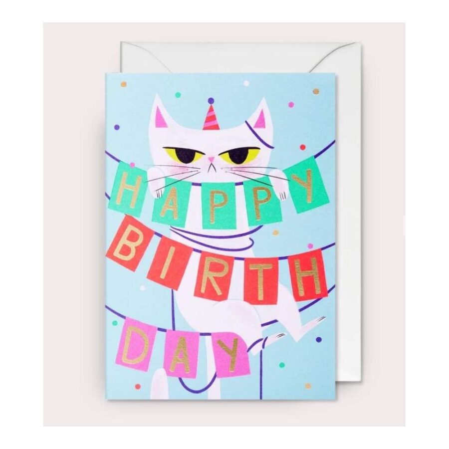 Felicitación Birthday Banner Cat