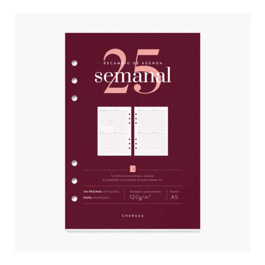 Recambio Agenda Vista Semanal 2025 A5