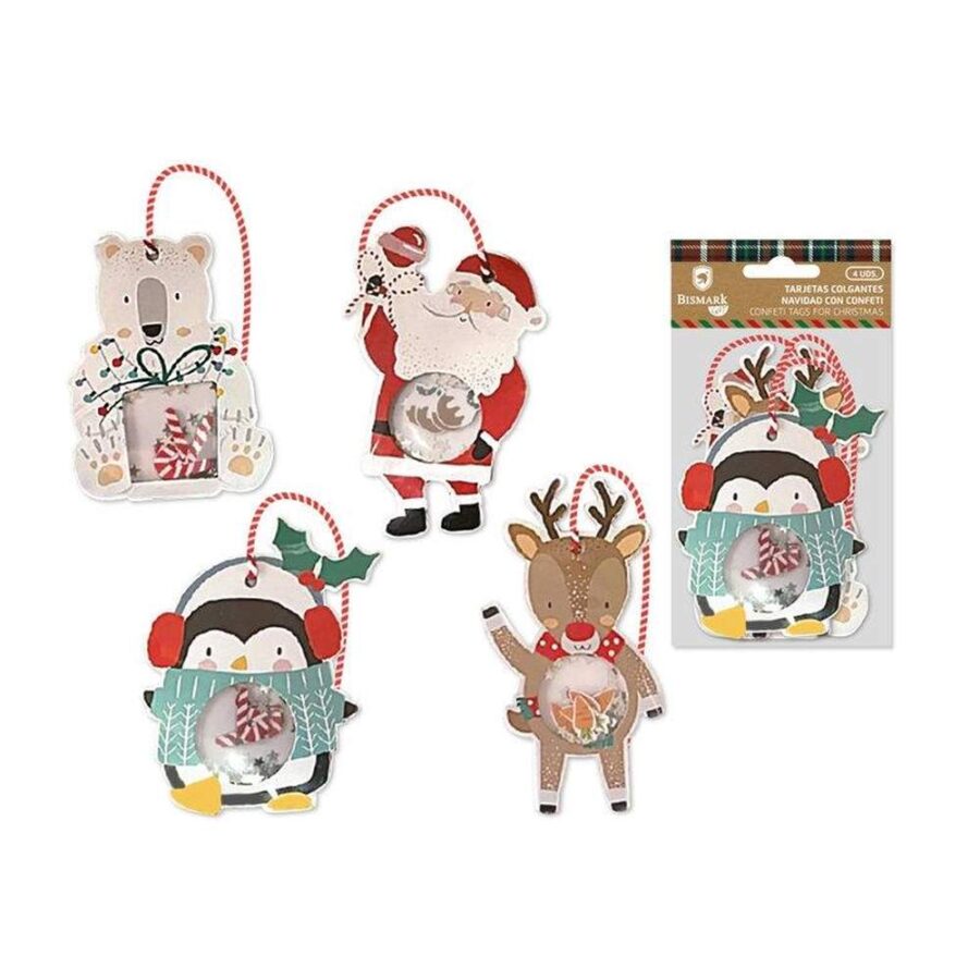 Set 4 Tarjetas Colgantes Adornos Navidad