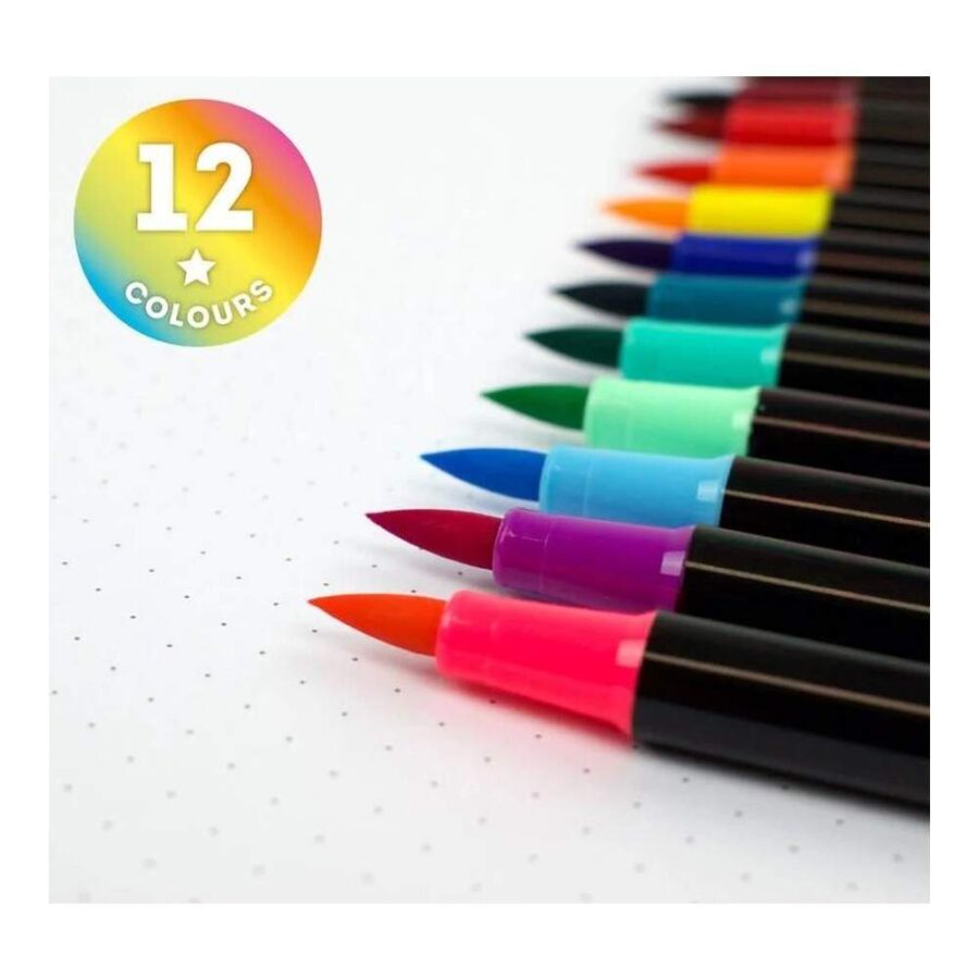 Set De 12 Rotuladores Con Puntal Pincel Bright