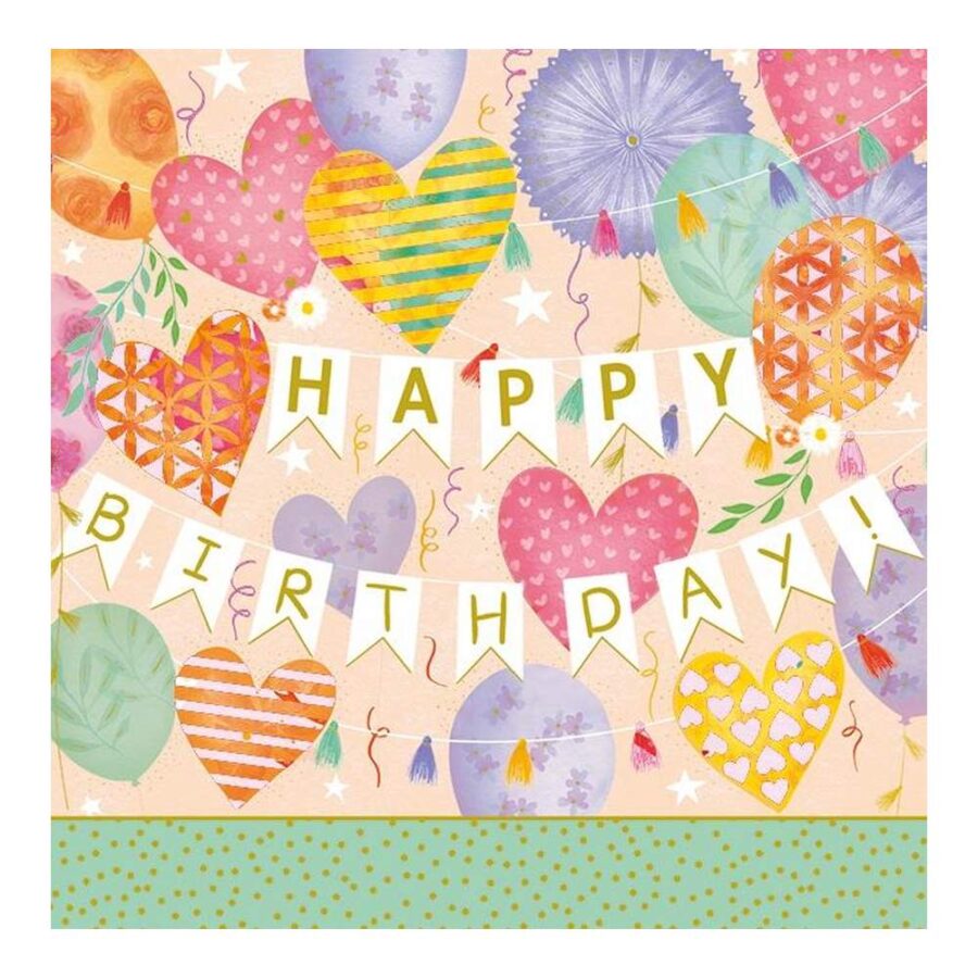Tarjeta Feliz Cumpleaños Globos Arabesque