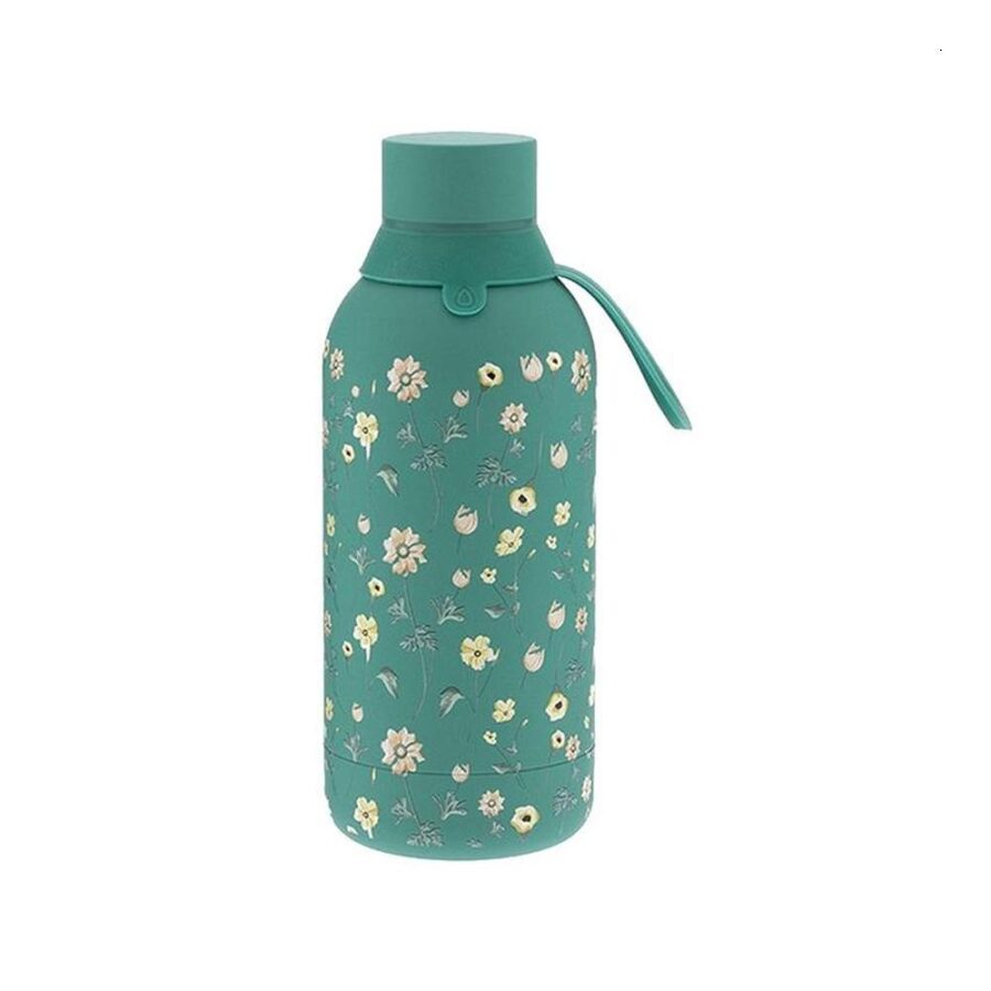 Botella Acero Flores Verde