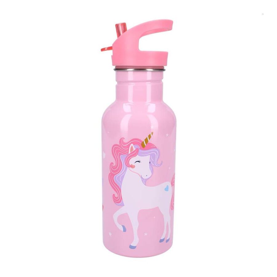 Botella Aluminio Térmica Con Pajita Unicornio