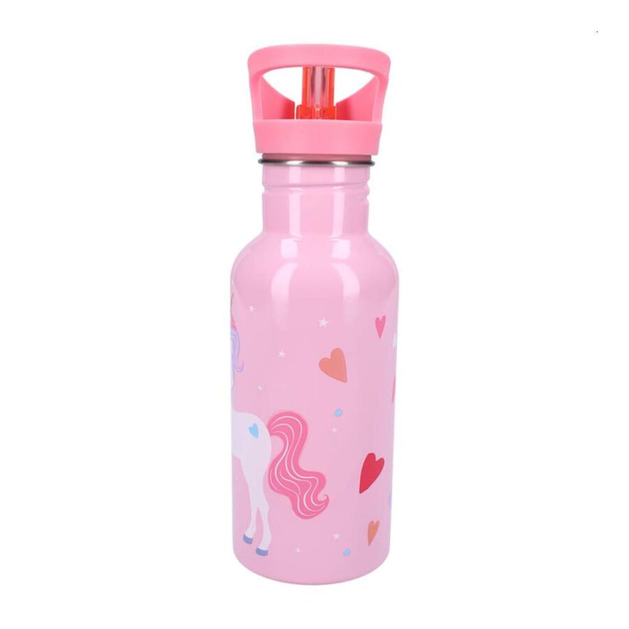 Botella Aluminio Térmica Con Pajita Unicornio