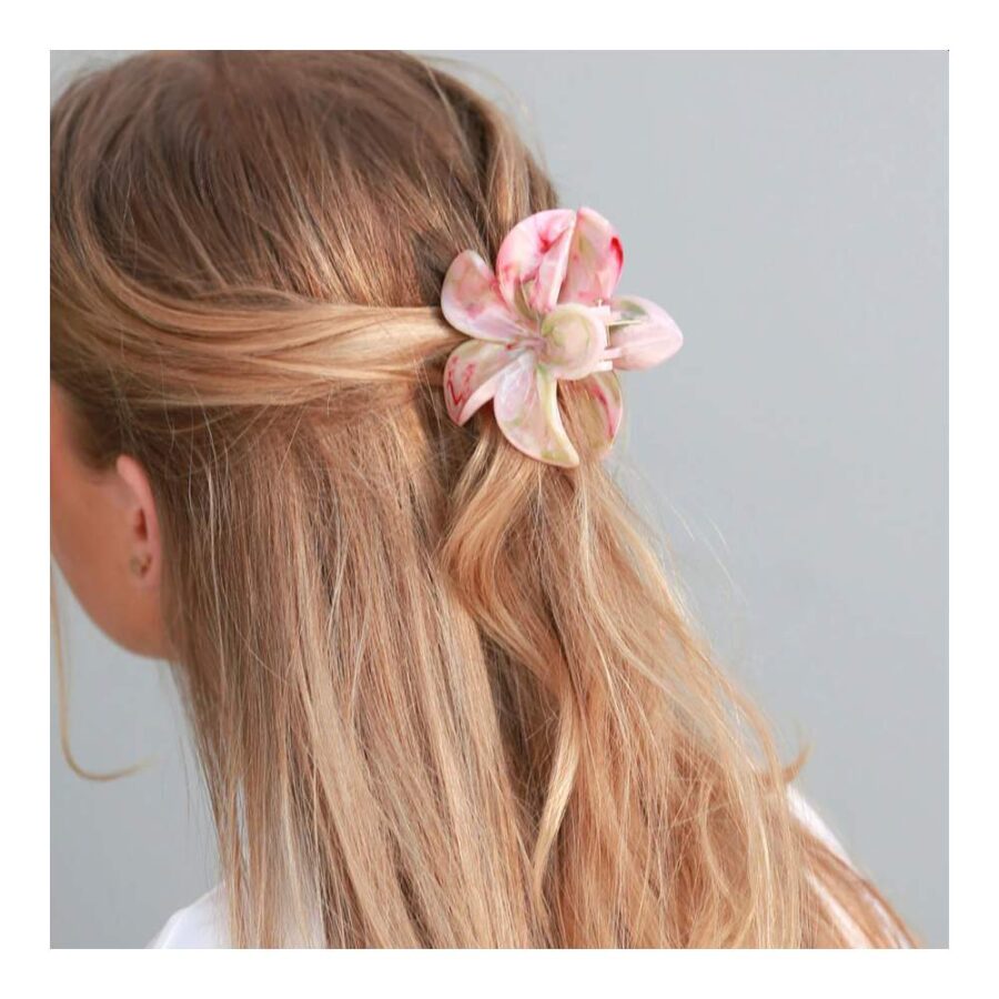 Pinza Para El Pelo Con Forma De Flor Verde/Rosa