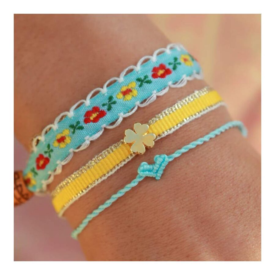 Pulsera Tejida Flor De Algodón Azul