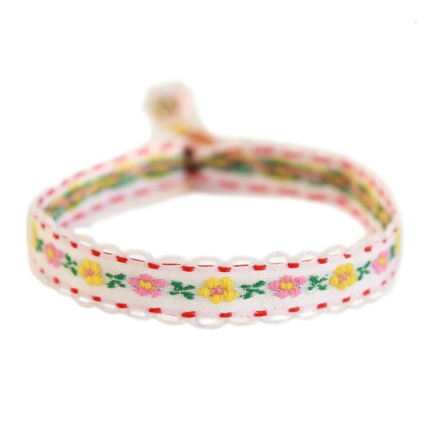 Pulsera Tejida Flor De Algodón Blanca
