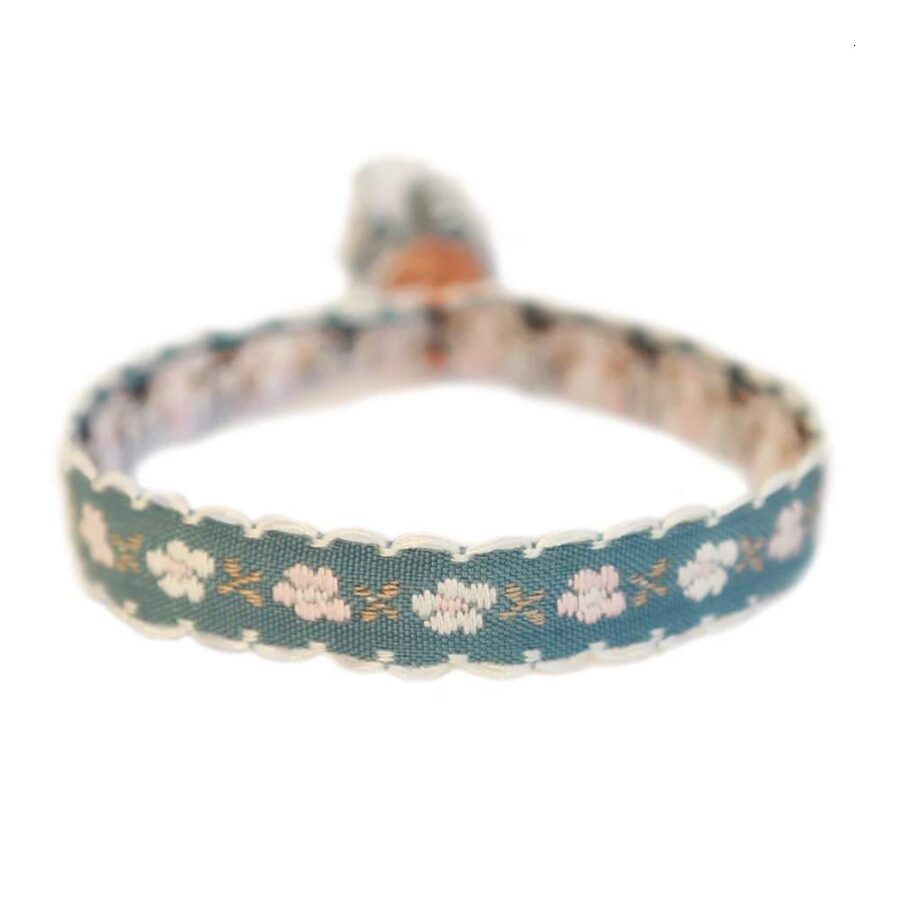 Pulsera Tejida Flor De Algodón Gris/Azul