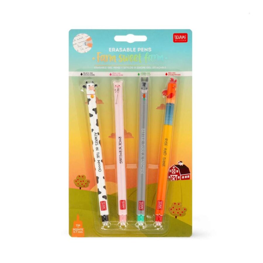Set De 4 Bolígrafos De Gel Borrables - Granja
